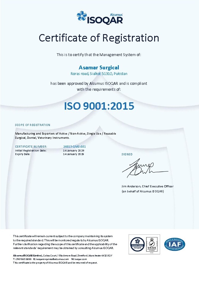 ISO 9001:2015 Certificate of Registration from Alcumus ISOQAR